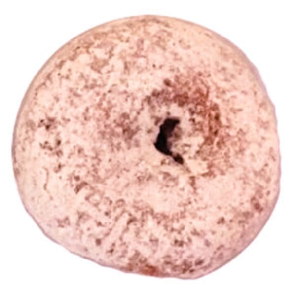 A single, round, light brown donut with a small, dark hole in the center.